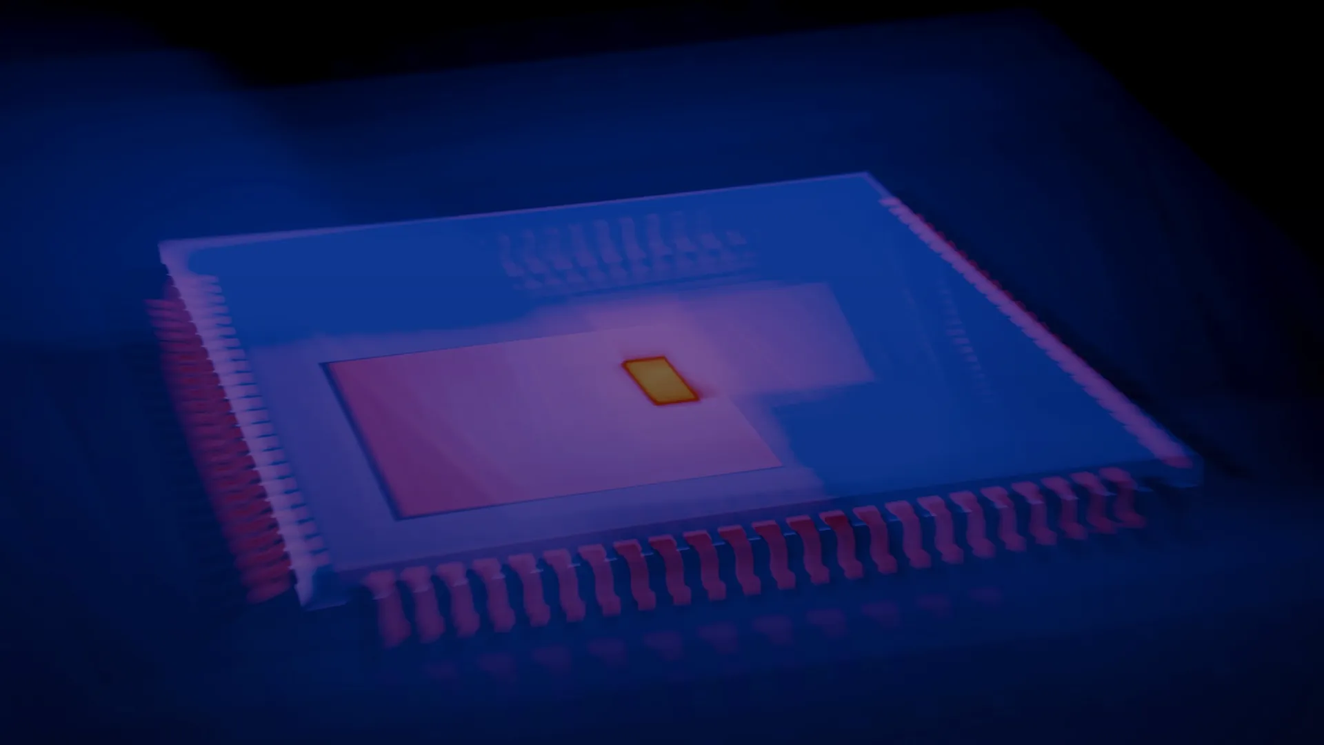 A cinematic AI research laboratory containing an abstract computational state representation.