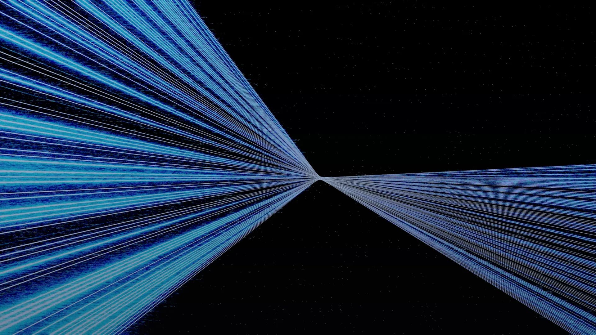 Multiple streams of luminous information converging into a single point of light deep in black space, representing a vast history being compressed into one compact, persistent state.